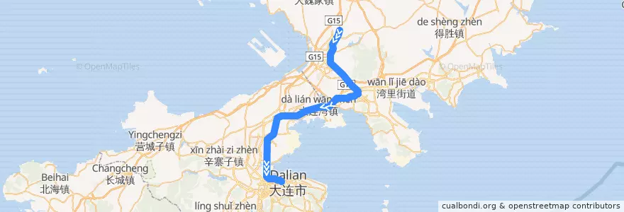 Mapa del recorrido 大连地铁3号线九里段 de la línea  en Dalian City.