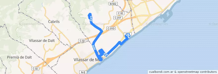 Mapa del recorrido C16 Centre Comercial Cabrera- Cabrera de la línea  en Maresme.