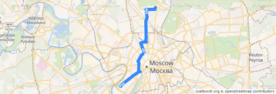 Mapa del recorrido Автобус 15: Новодевичий монастырь => ВДНХ (южная) de la línea  en Москва.