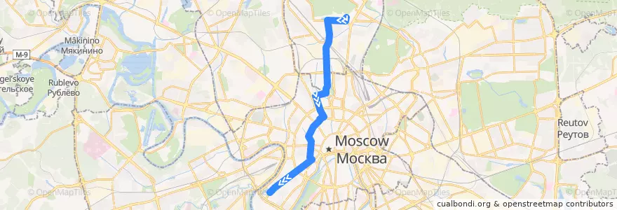 Mapa del recorrido Автобус 15: ВДНХ (южная) => Новодевичий монастырь de la línea  en Москва.