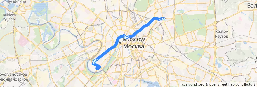 Mapa del recorrido Автобус м3: Метро «Семёновская» => Стадион «Лужники» (южная) de la línea  en Центральный административный округ.