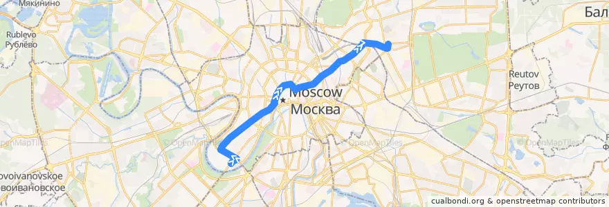 Mapa del recorrido Автобус м3: Стадион «Лужники» (южная) => Метро «Семёновская» de la línea  en Центральный административный округ.
