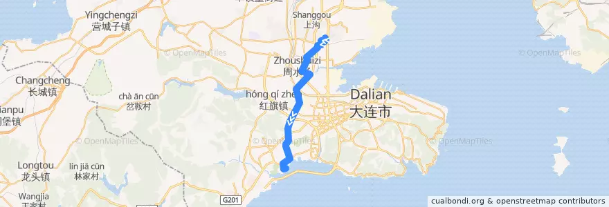 Mapa del recorrido 523 de la línea  en 大连市.