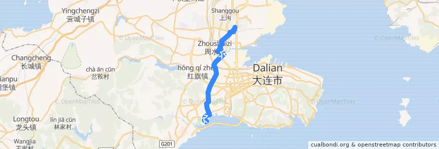Mapa del recorrido 523 de la línea  en 大連市.