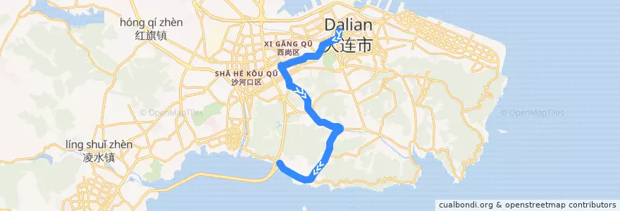 Mapa del recorrido 702 de la línea  en 다롄 시.
