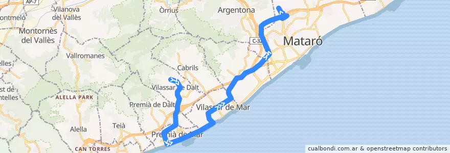 Mapa del recorrido C30: Vilassar de Dalt - Mataró de la línea  en Maresme.