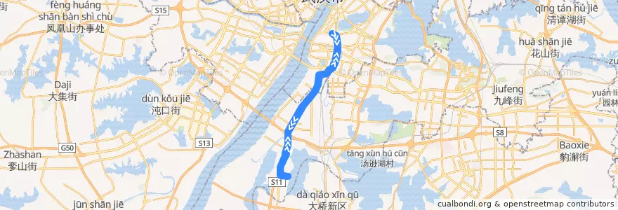 Mapa del recorrido 34路 de la línea  en ووهان.