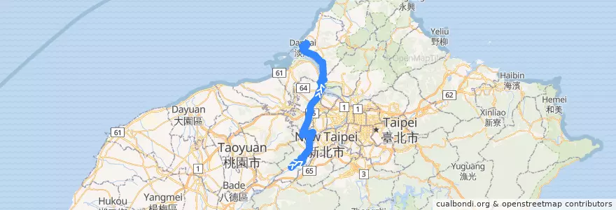 Mapa del recorrido 新北市 880 樹林-淡海 (往程) de la línea  en Nouveau Taipei.