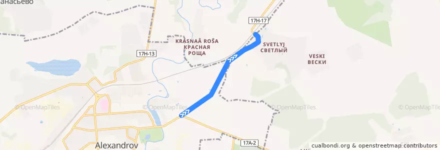 Mapa del recorrido Александров-Балакирево de la línea  en Александровский район.