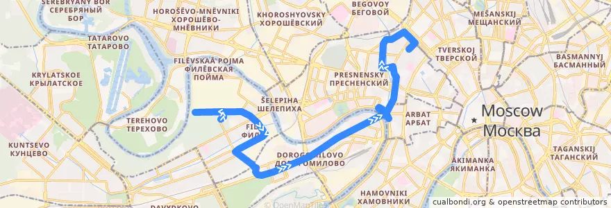 Mapa del recorrido Автобус 116: Фили => Тишинская площадь de la línea  en Москва.