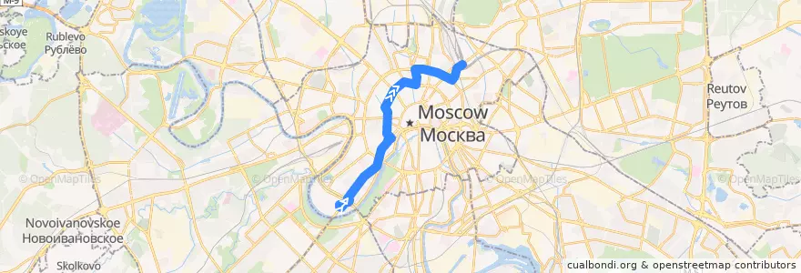 Mapa del recorrido Автобус А: Стадион «Лужники» (южная) => Метро «Комсомольская» de la línea  en Distrito Administrativo Central.