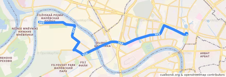 Mapa del recorrido Автобус 152: Филёвский бульвар => Метро "Краснопресненская" de la línea  en Москва.