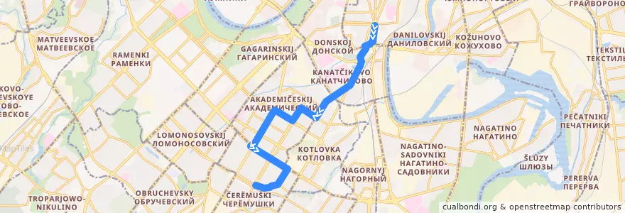 Mapa del recorrido Автобус 121: Метро "Тульская" => 23-й квартал Новых Черёмушек de la línea  en モスクワ.