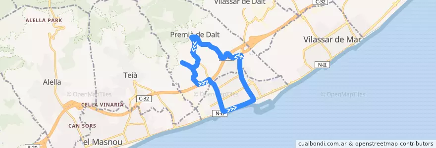 Mapa del recorrido C14 Premià de Dalt Premià de Mar de la línea  en Maresme.