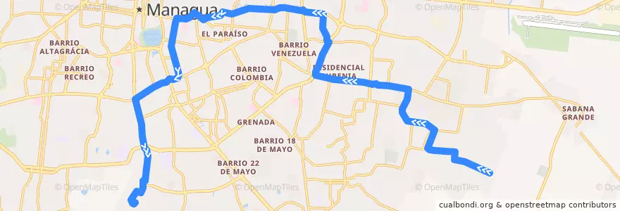 Mapa del recorrido Ruta 168: Lomas de Guadalupe -> Colonia Miguel Bonilla de la línea  en Managua (Municipio).