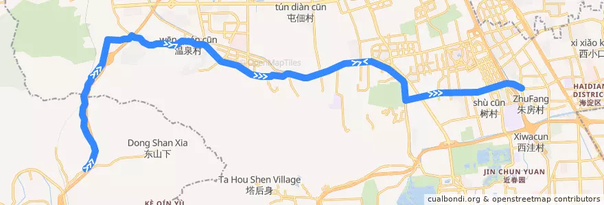 Mapa del recorrido Bus 633: 杨坨 => 五彩城公交场站 de la línea  en 海淀区.