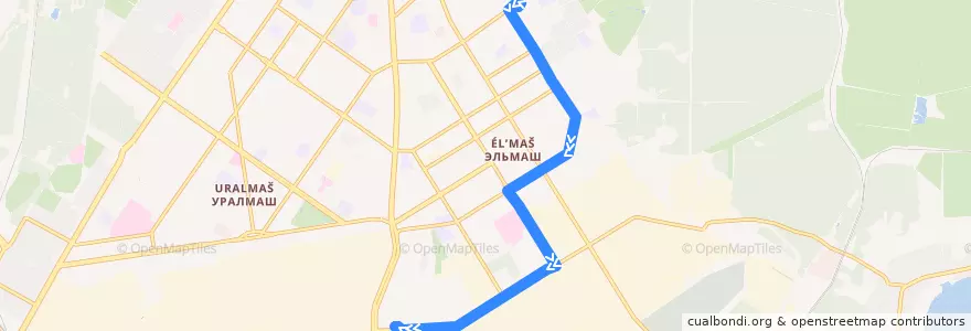 Mapa del recorrido Троллейбус 16: Таганская - Педуниверситет de la línea  en городской округ Екатеринбург.