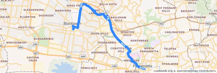 Mapa del recorrido Blacktown de la línea  en Sydney.
