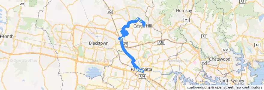 Mapa del recorrido Castle Hill de la línea  en Sydney.