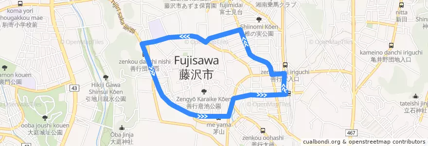 Mapa del recorrido 善行05系統 de la línea  en 藤沢市.