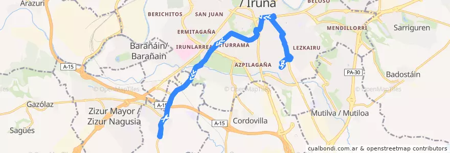 Mapa del recorrido Bus L1: UPNA => Cizur Menor de la línea  en Pamplona/Iruña.