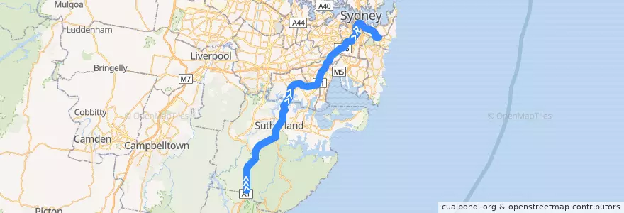 Mapa del recorrido Eastern Suburbs & Illawarra Line de la línea  en Sydney.