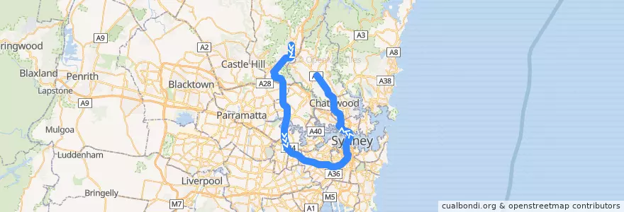 Mapa del recorrido Northern Line de la línea  en Sydney.