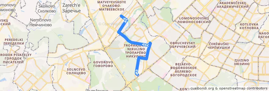 Mapa del recorrido Автобус 630: Тропарёво - станция "Очаково" de la línea  en Западный административный округ.