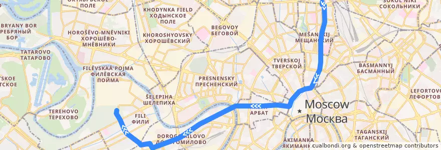Mapa del recorrido Автобус м2: Рижский вокзал => Фили de la línea  en Moskau.