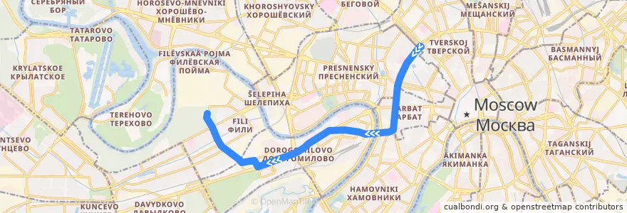 Mapa del recorrido Автобус т39: Метро «Маяковская» => Фили de la línea  en Москва.