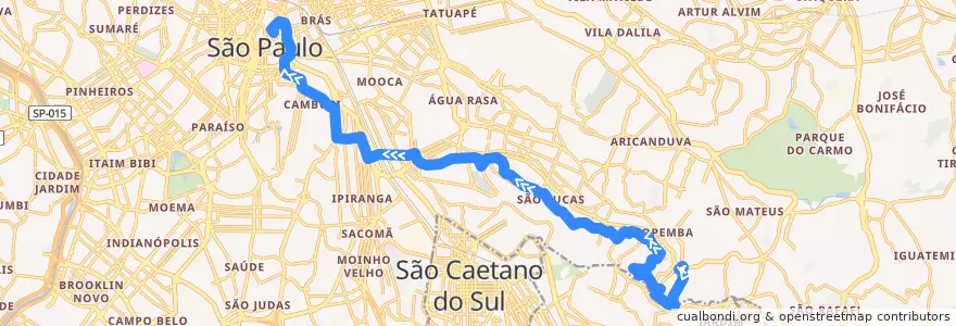Mapa del recorrido 5142-10 Term. Pq. D. Pedro II de la línea  en São Paulo.