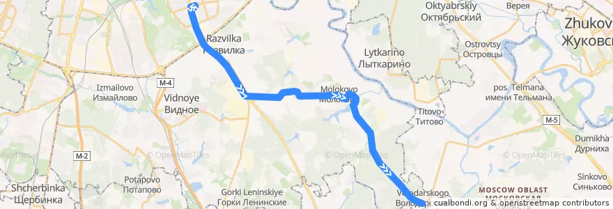 Mapa del recorrido Автобус 367: Метро Домодедовская - Посёлок Володарского de la línea  en Ленинский городской округ.
