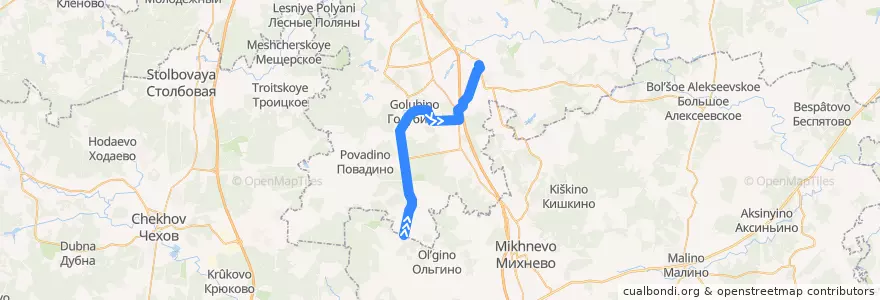Mapa del recorrido Автобус 46: Михайловское - Барыбино de la línea  en Domodedovsky District.