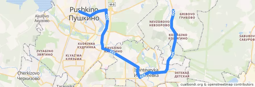 Mapa del recorrido Автобус 47: Левково => Пушкино (станция Пушкино) de la línea  en Oblast Moskau.