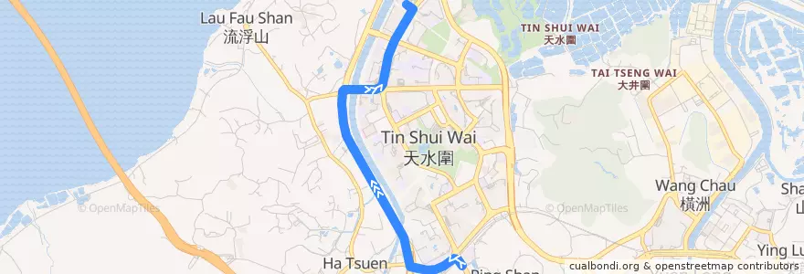 Mapa del recorrido 港鐵巴士K76綫 MTR Bus K76 (天水圍站 Tin Shui Wai Station → 天恆 Tin Heng) de la línea  en 元朗區 Yuen Long District.