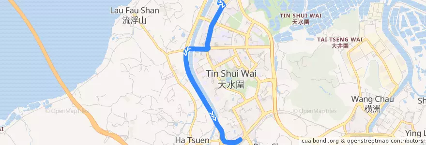 Mapa del recorrido 港鐵巴士K76綫 MTR Bus K76 (天恆 Tin Heng → 天水圍站 Tin Shui Wai Station) de la línea  en 元朗區 Yuen Long District.