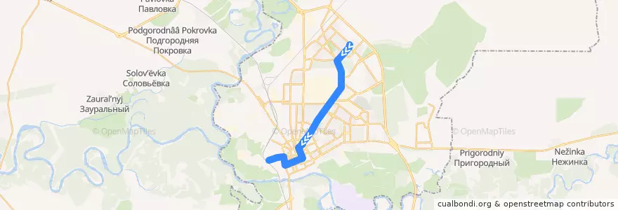 Mapa del recorrido Троллейбус №12: Магазин "Уют" - ул. Мусы Джалиля de la línea  en городской округ Оренбург.