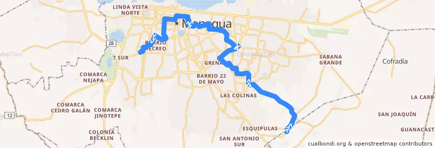 Mapa del recorrido Ruta 262: Comarca Los Vanegas -> INATEC de la línea  en Managua (Municipio).