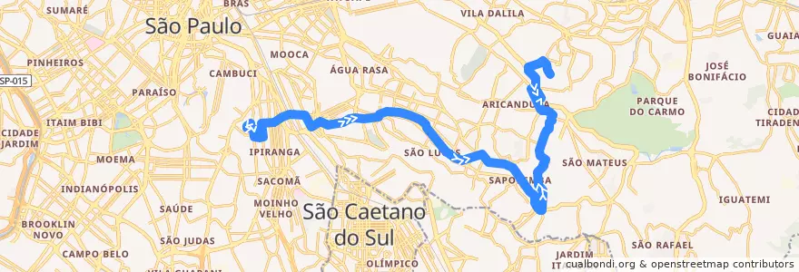 Mapa del recorrido 364A-10 Shop. C. L. Aricanduva de la línea  en São Paulo.