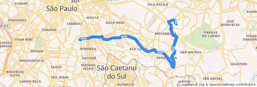 Mapa del recorrido 364A-10 Hospital Ipiranga de la línea  en São Paulo.