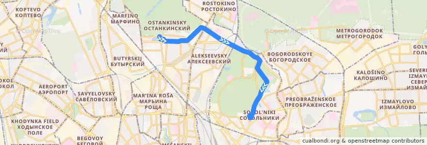 Mapa del recorrido Трамвай 25: Останкино => Сокольническая Застава de la línea  en Москва.