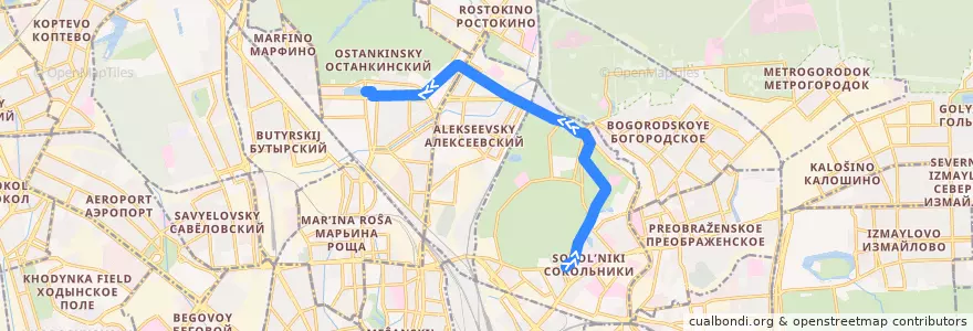 Mapa del recorrido Трамвай 25: Сокольническая Застава => Останкино de la línea  en Москва.