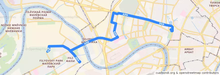 Mapa del recorrido Автобус 69: Фили => Метро "Краснопресненская" de la línea  en Moscow.