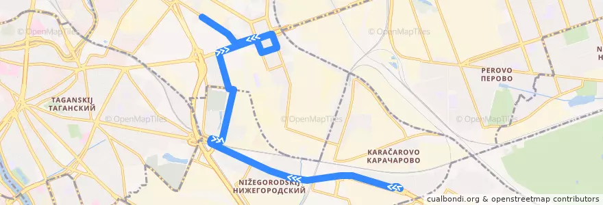 Mapa del recorrido Автобус 805: Карачаровский путепровод => Центр обслуживания населения de la línea  en Юго-Восточный административный округ.