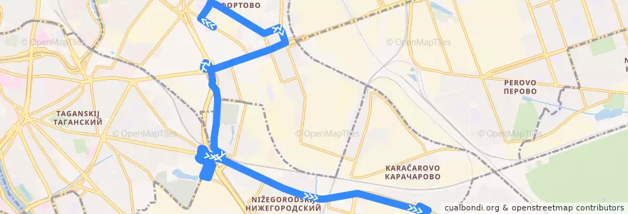Mapa del recorrido Автобус 805: Центр обслуживания населения => Карачаровский путепровод de la línea  en Юго-Восточный административный округ.