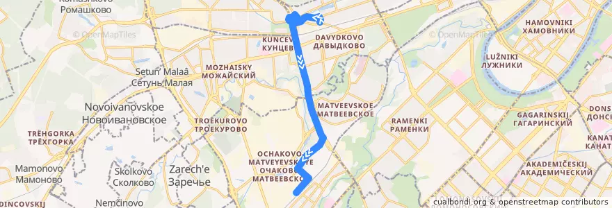Mapa del recorrido Автобус 11: Улица Герасима Курина => Станция Очаково de la línea  en Westlicher Verwaltungsbezirk.