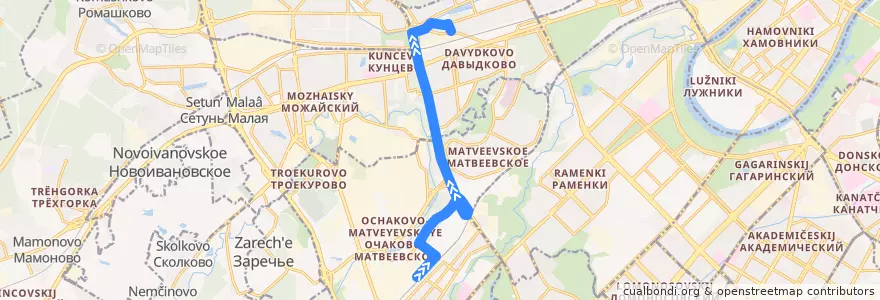 Mapa del recorrido Автобус 11: Станция Очаково => Улица Герасима Курина de la línea  en Западный административный округ.