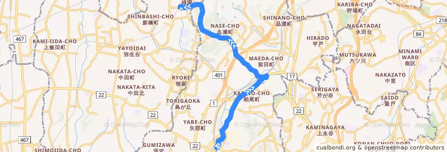 Mapa del recorrido 戸塚09系統 de la línea  en 戸塚区.