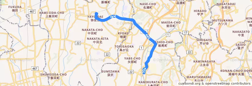 Mapa del recorrido 戸塚12系統 de la línea  en 横浜市.