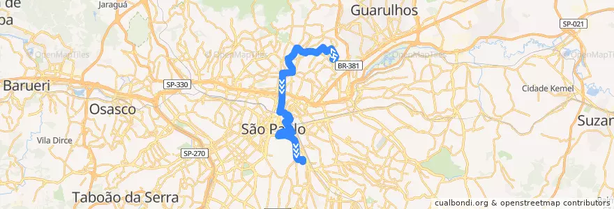 Mapa del recorrido 174M-10 Museu do Ipiranga de la línea  en São Paulo.